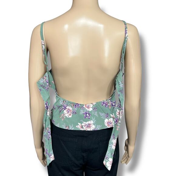Blush BJ Womens Crop Top Floral Print Pleated Underwire Cutout Back Green Small - Picture 5 of 11